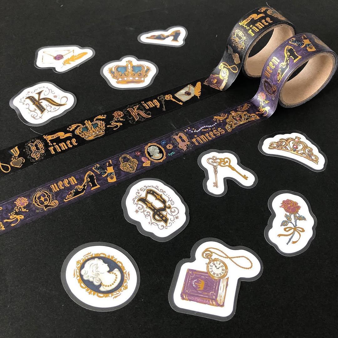 王子と姫シリーズのマスキングテープとフレークシール