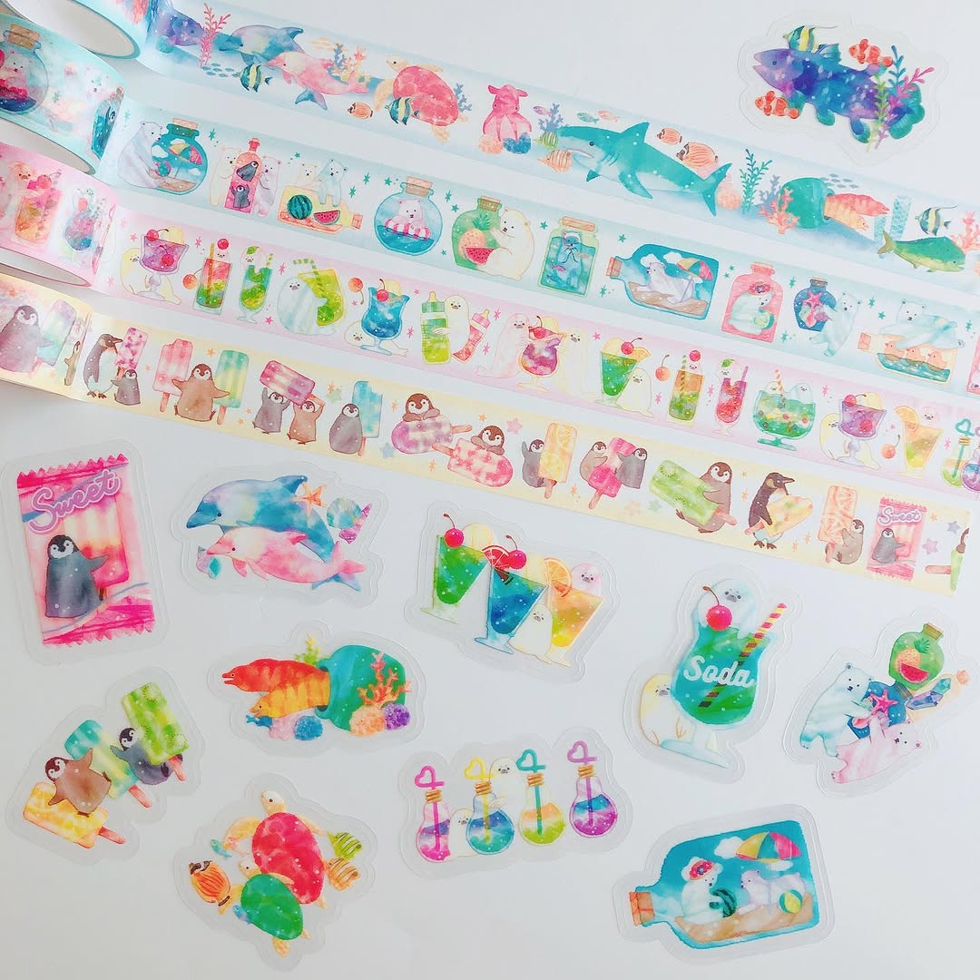 透明感ある夏デザインのシールたち