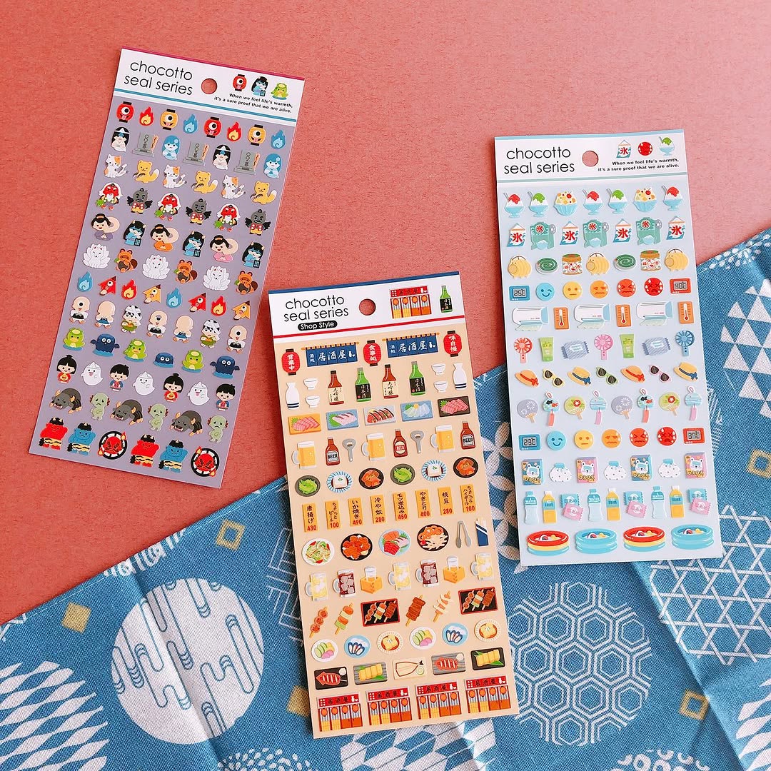 キャンドゥの夏モチーフシールと和柄手ぬぐい