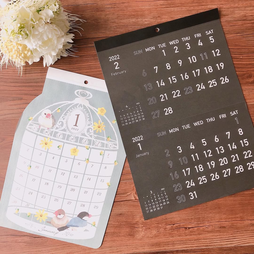 キャンドゥの鳥かごデザインとブラック2ヶ月壁掛けカレンダー